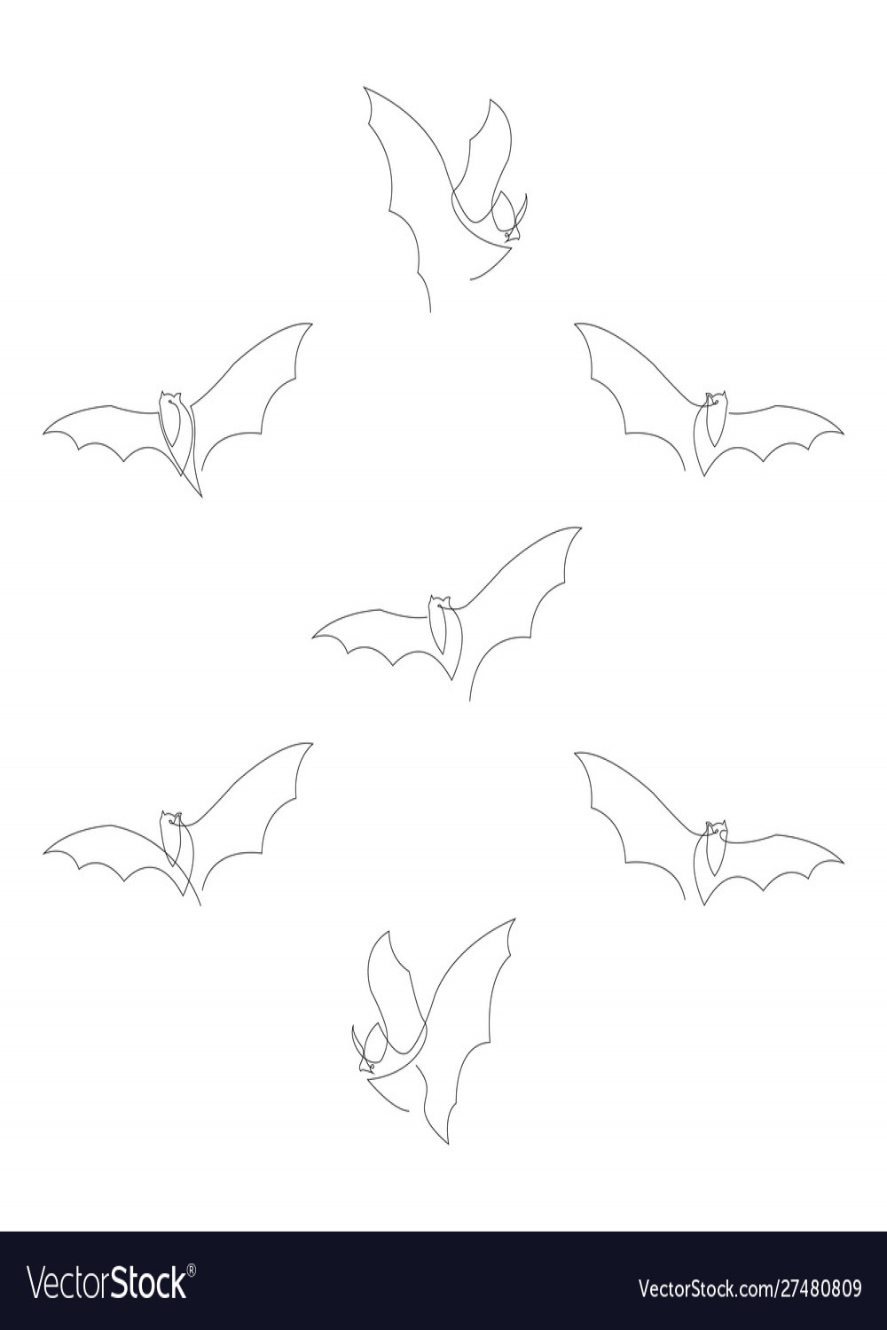 Continuous one line bat drawing set halloween Vector Image