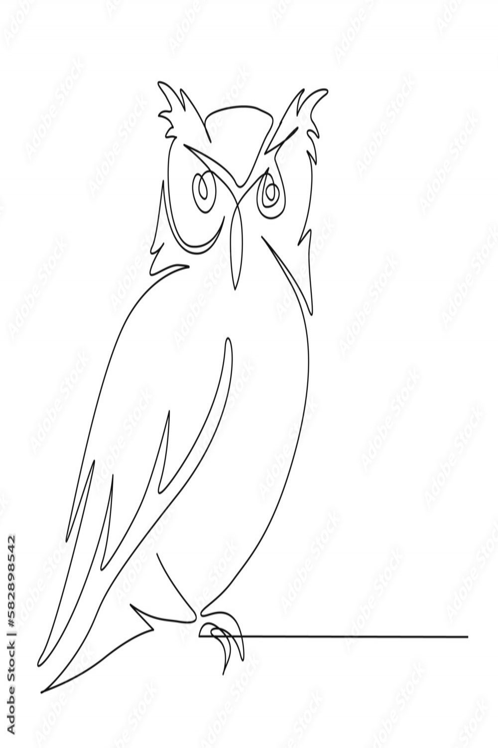 Continuous one line drawing of owl bird
