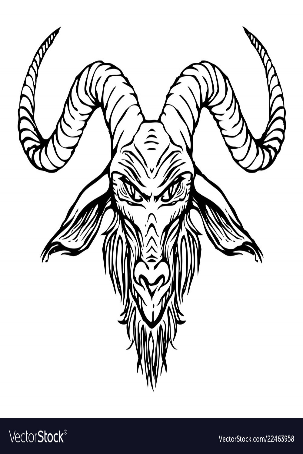 Contour drawing of horned goat head Royalty Free Vector