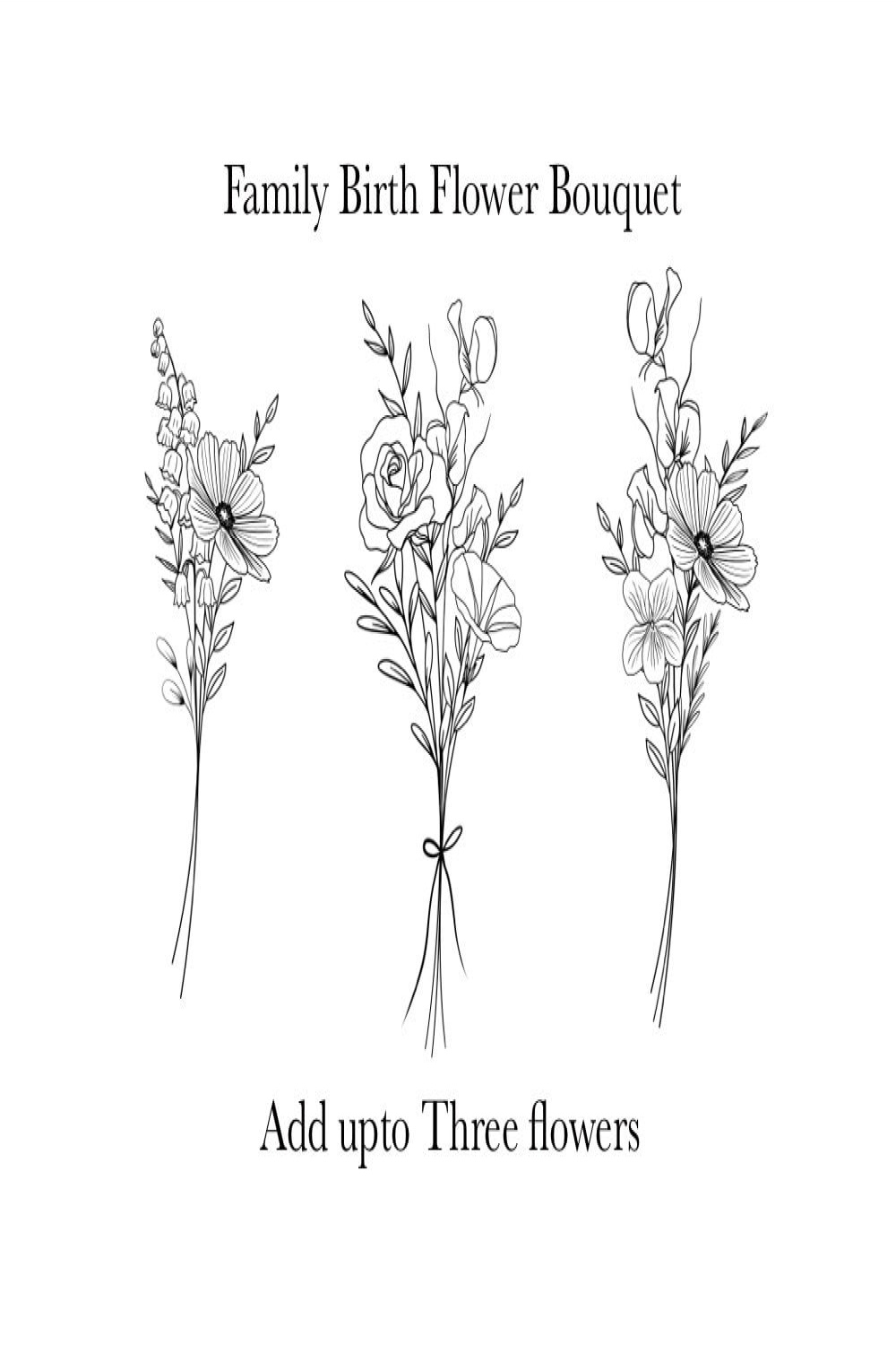 Custom Birth Flower Bouquet, Family Birth Month Tattoo Design, up