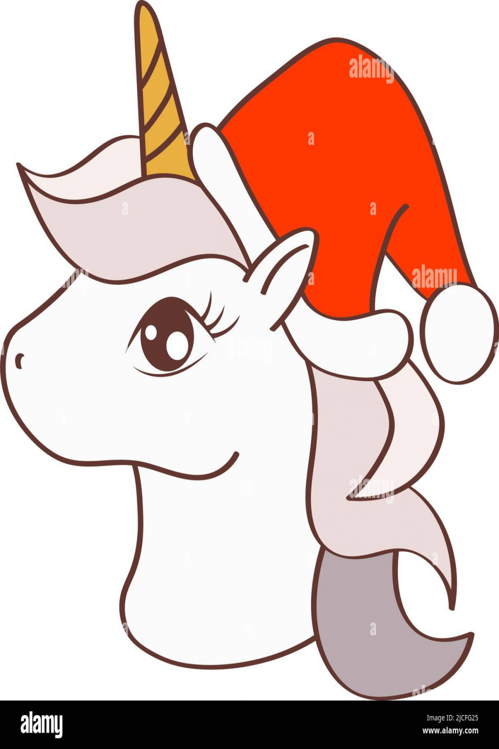 Cute Clipart Christmas Unicorn Head Illustration in Cartoon Style