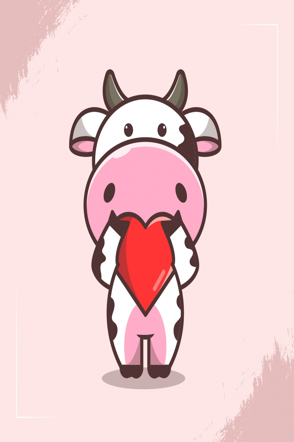 Cute cow character illustration with heart symbol  Vector