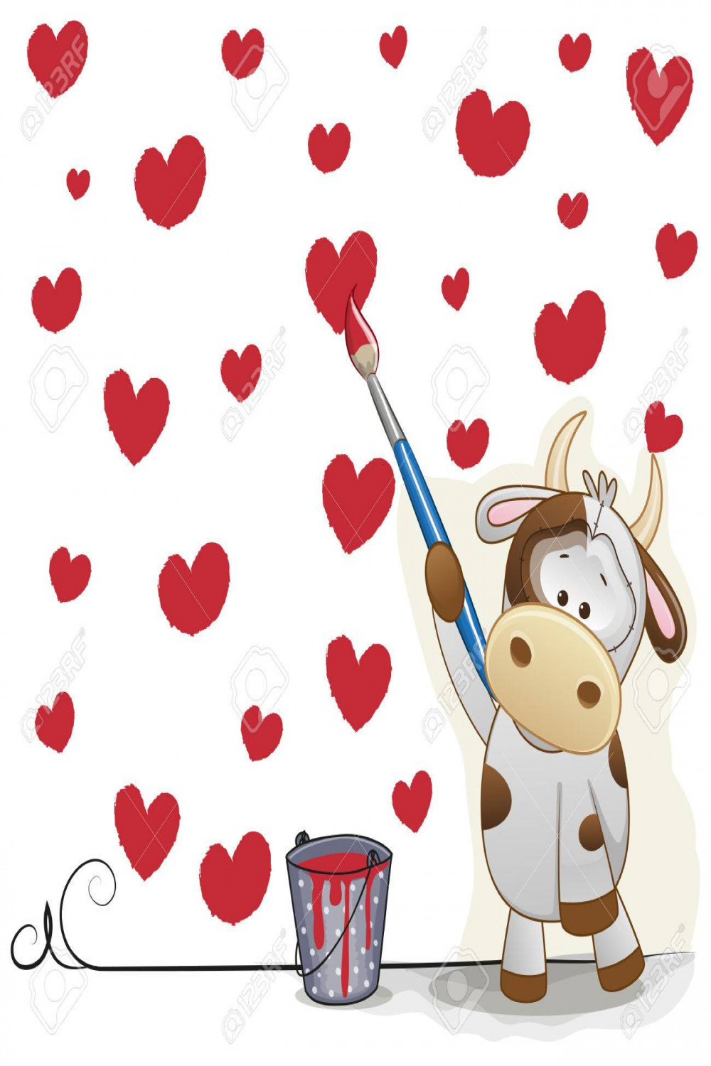 Cute Cow With Brush Is Drawing Hearts Royalty Free SVG, Cliparts