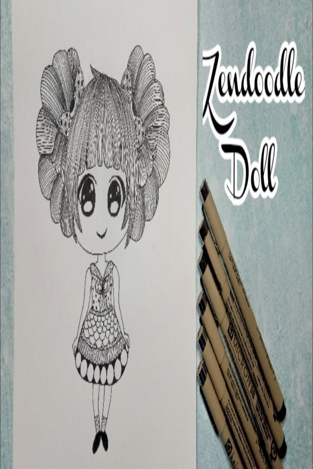 Cute Doll With Zentangle Designs  Easy Zentangle Art  Doodle Pen  Line  Art  Draw With Me