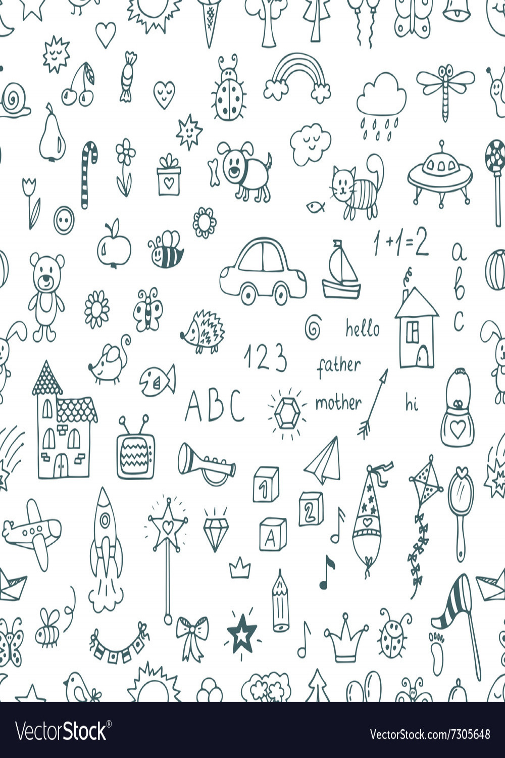 Cute hand drawn children drawings seamless pattern