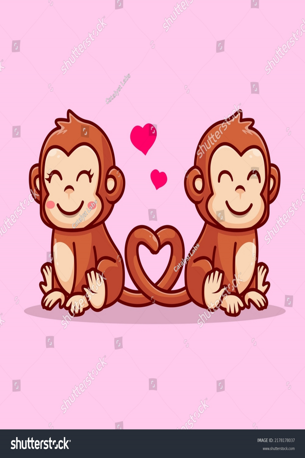 Cute Monkey Couple mit Liebe Herz: Stock-Vektorgrafik (Lizenzfrei