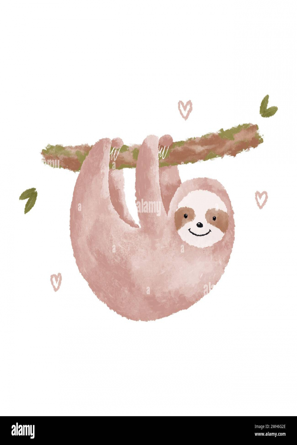 Cute pink sloth watercolor illustration