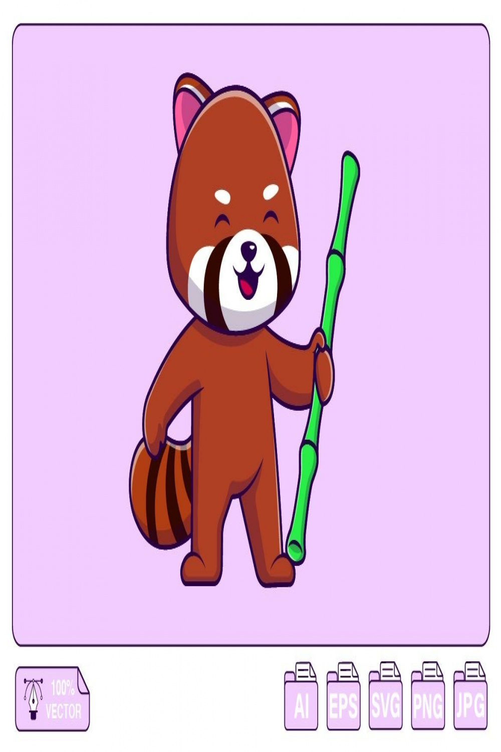 Cute Red Panda Holding Bamboo Cartoon