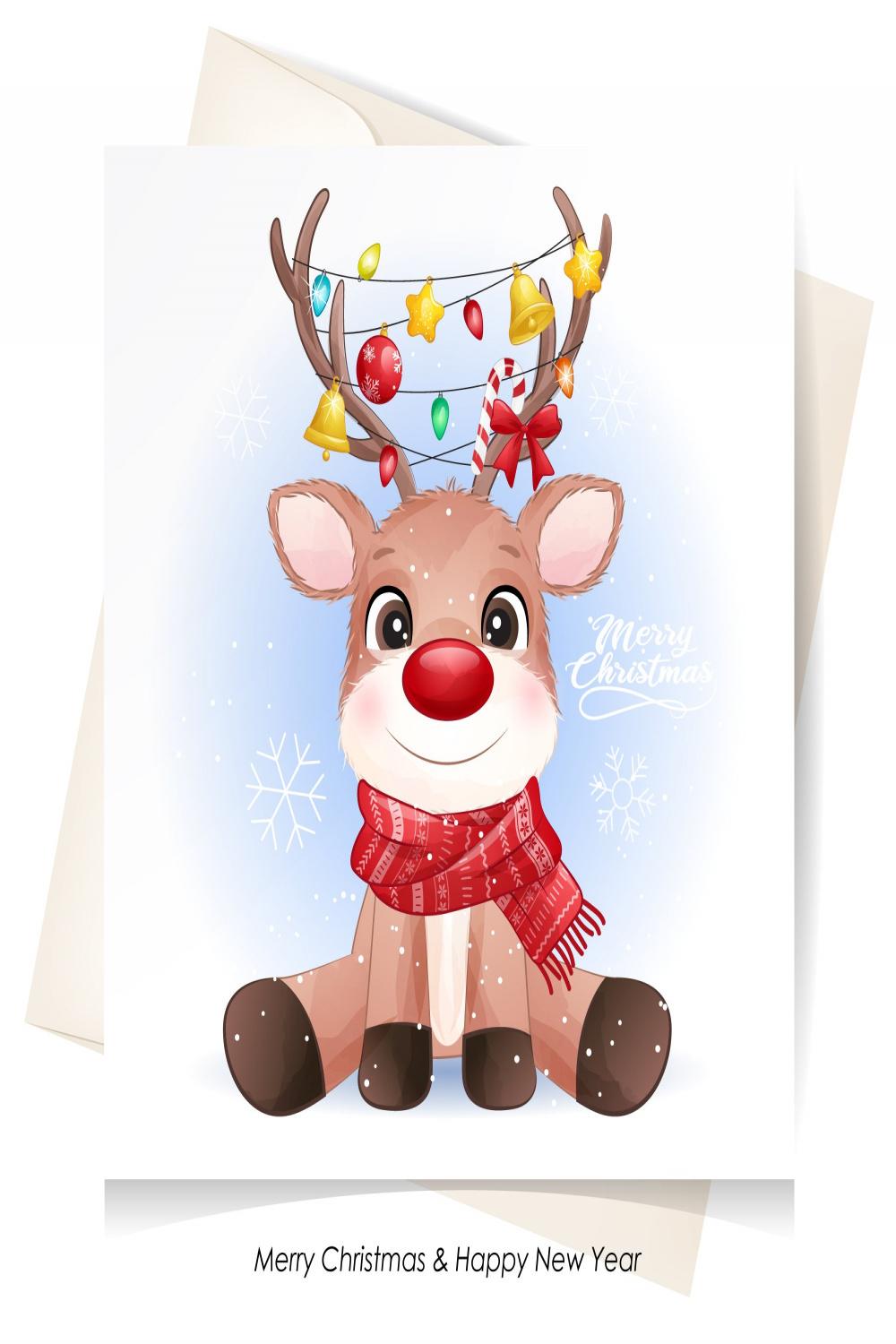 Cute reindeer for merry christmas greeting card clipart