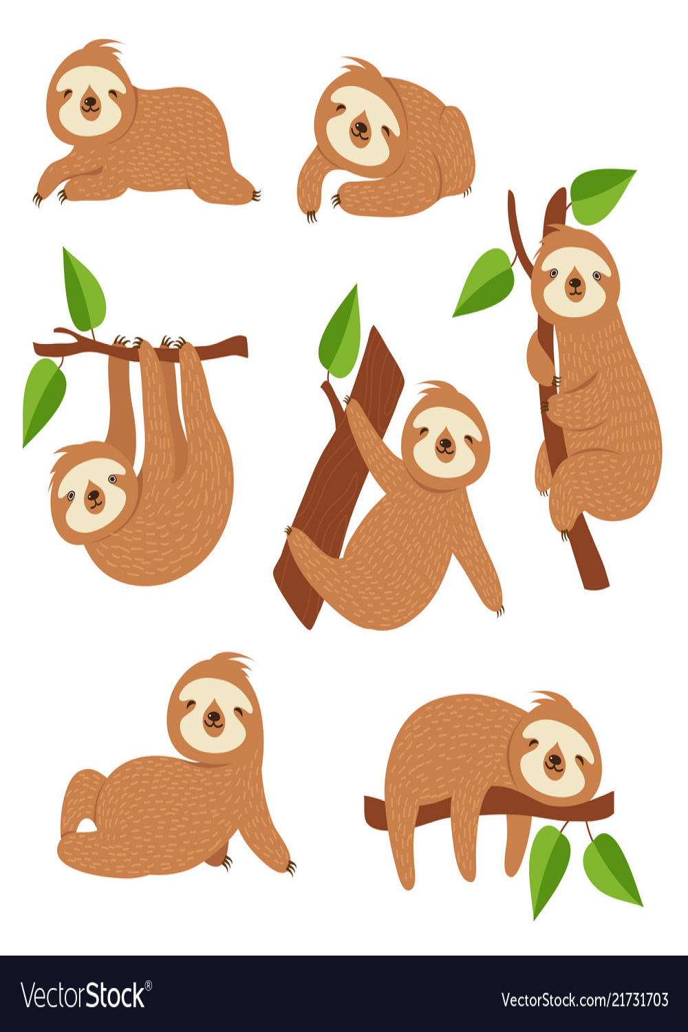 Cute sloths cartoon sloth hanging on tree branch Vector Image