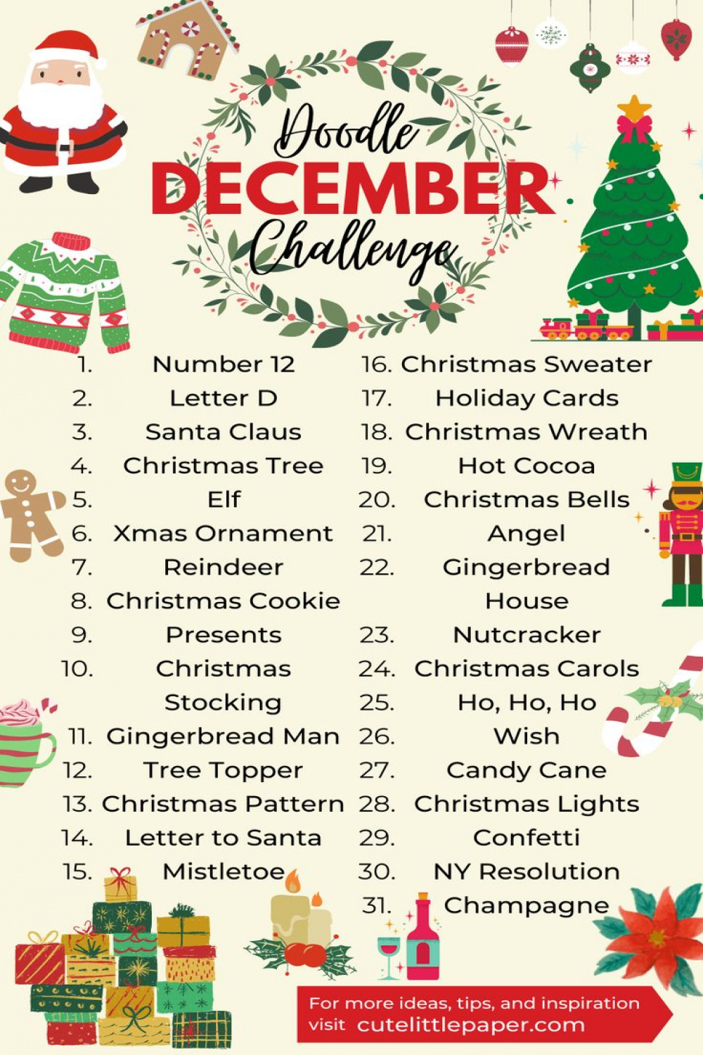 December Doodle Challenge - List Of Christmas Drawing Prompts