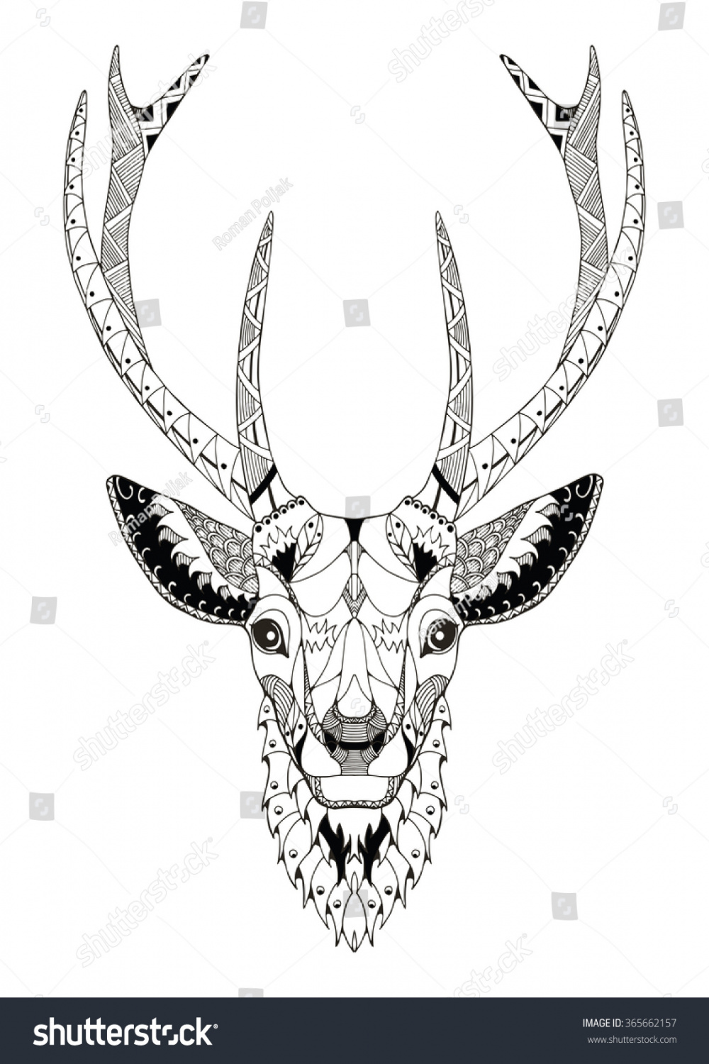Deer Head Zentangle Stylized Vector Illustration: Stock
