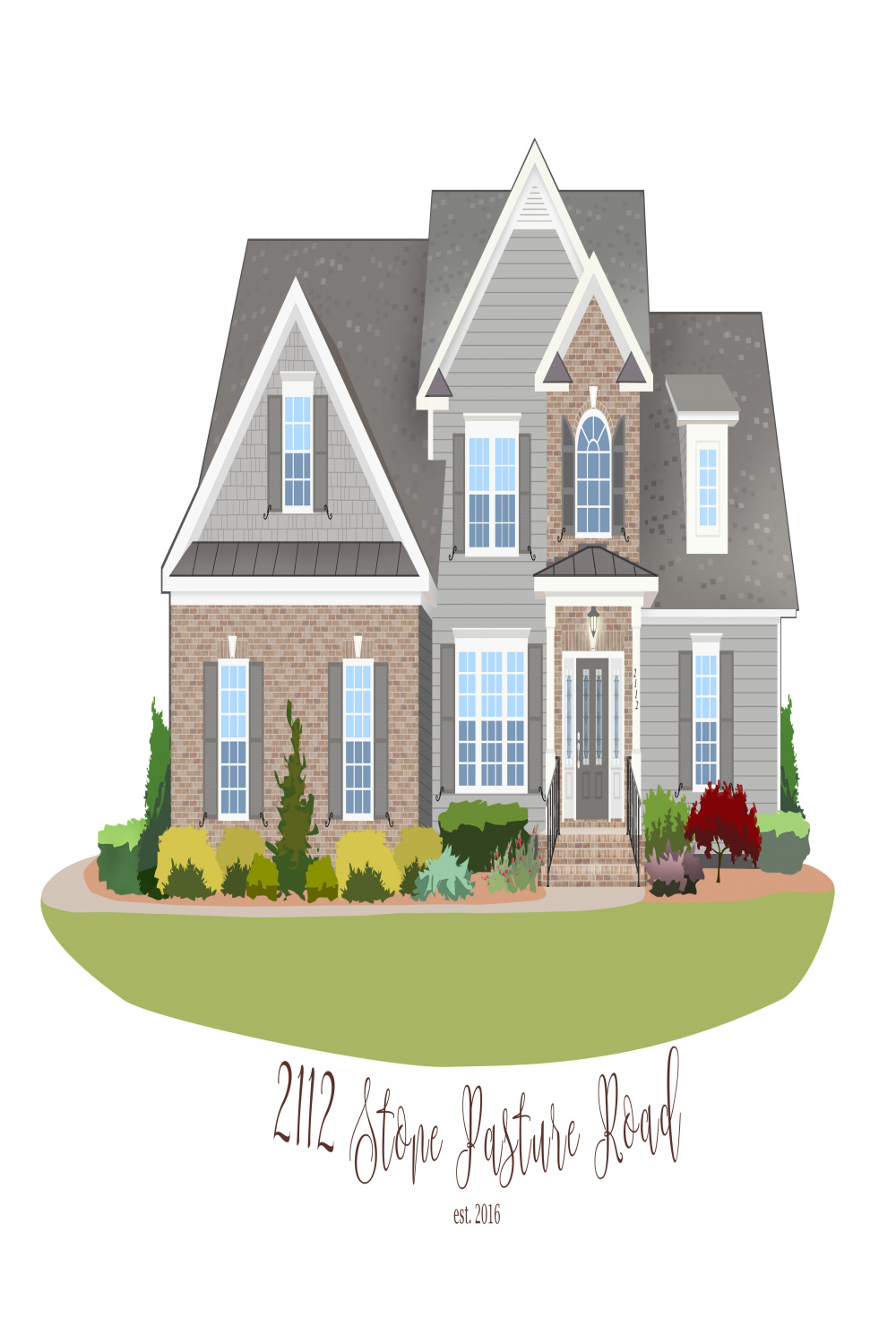 Digital Drawing House Portrait by Martha Walton, Raleigh NC