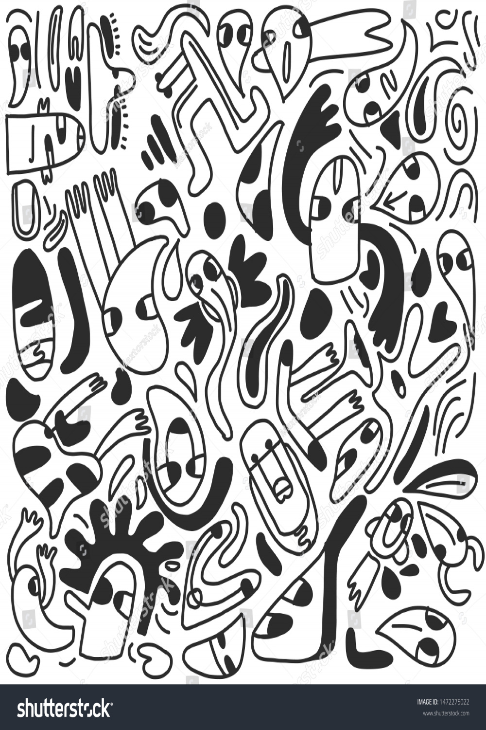 Doodle Art Abstract Background Black White: Stock-Vektorgrafik