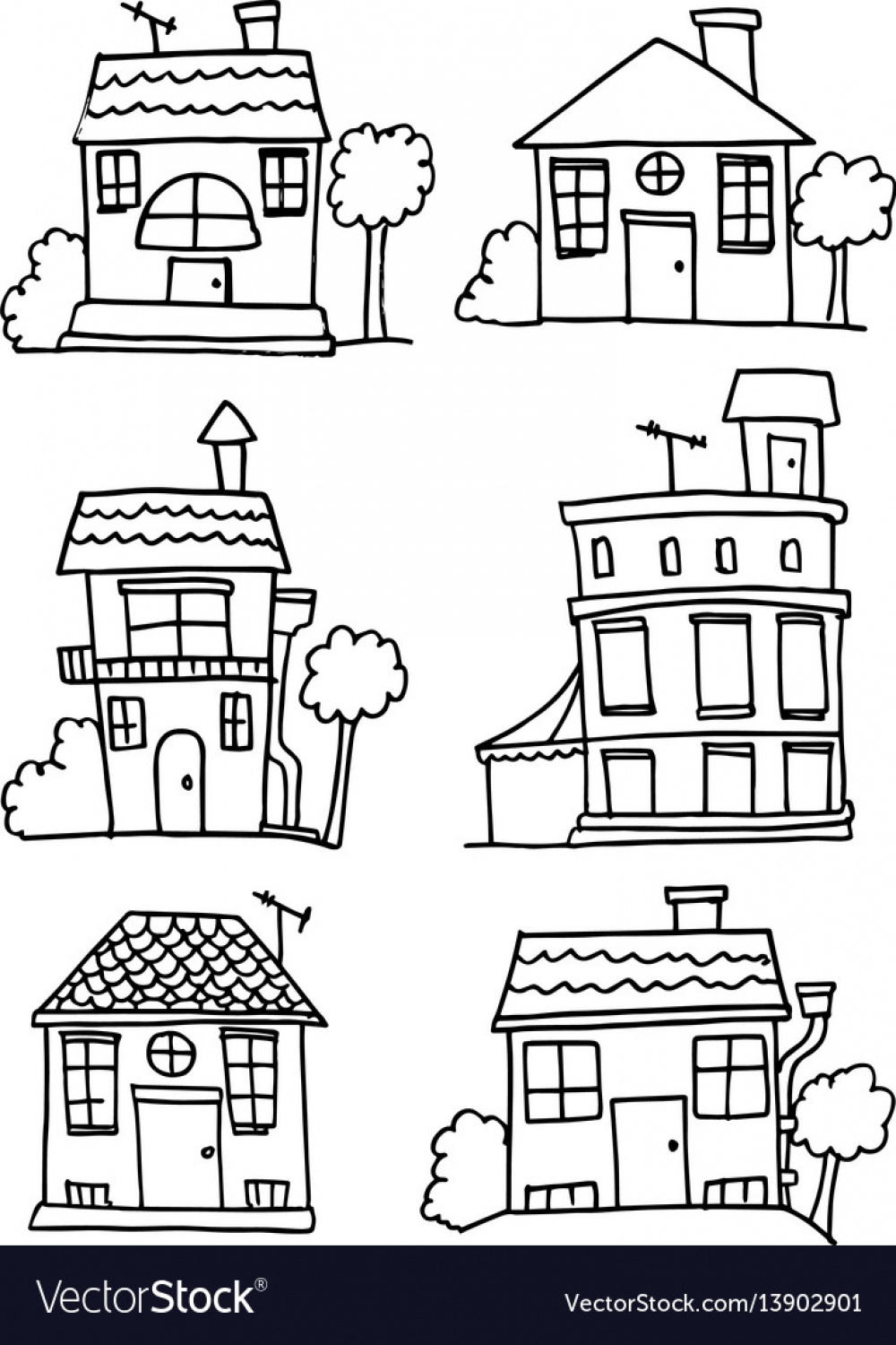 Doodle of house set hand draw Royalty Free Vector Image