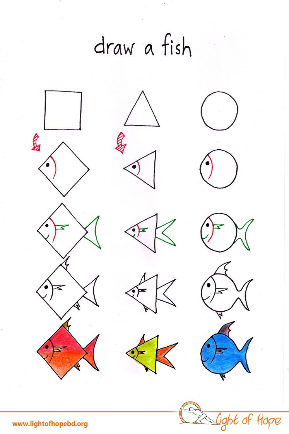 Draw A Fish  Basic drawing for kids, Square drawing, Drawing for kids