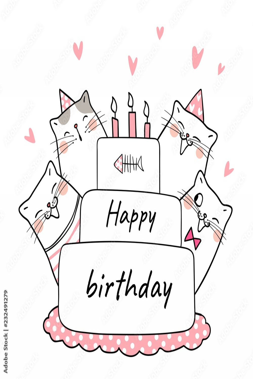 Draw cute cat in beauty cake for party birthday Stock-Vektorgrafik
