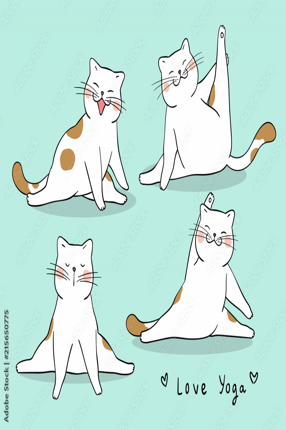 Draw funny cat playing yoga Isolated on green Stock-Vektorgrafik