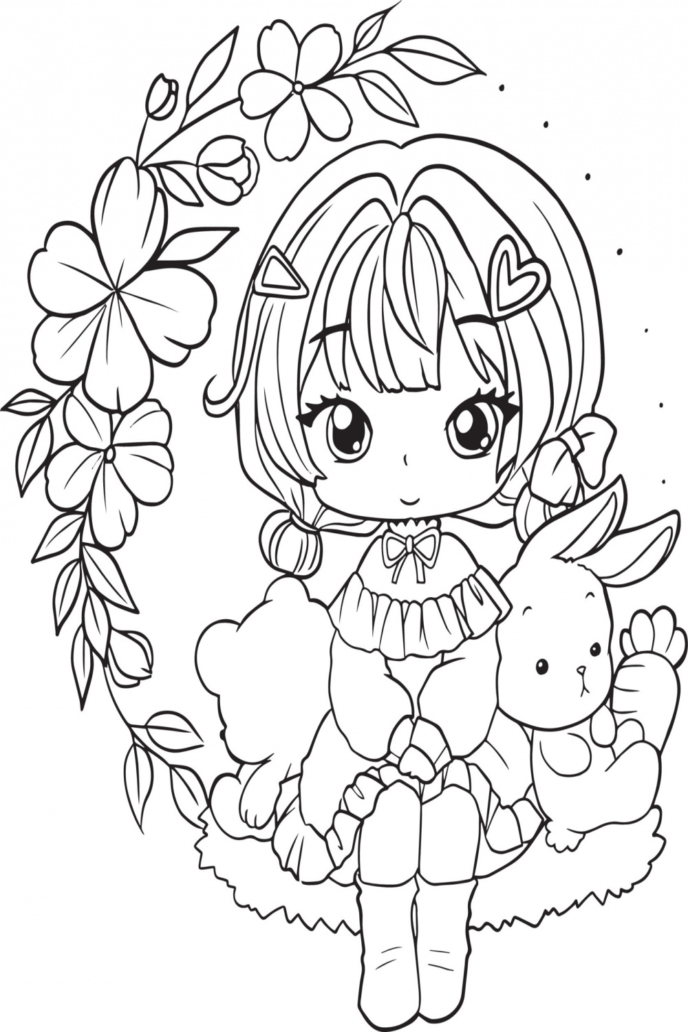 drawing cartoon cute coloring page line art, outline anime manga