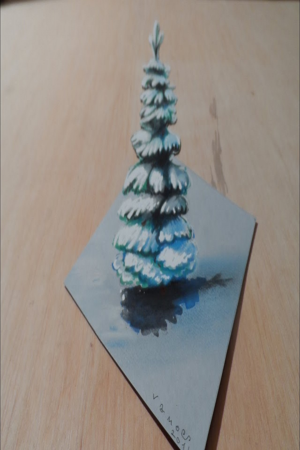 Drawing Christmas Tree - How to Draw D Snowy Pine Illusion - D Trick Art