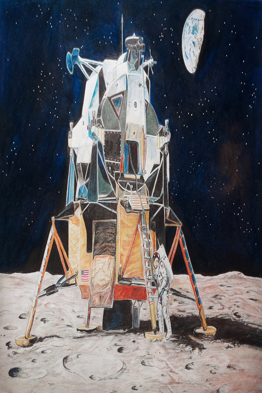 Drawing I made of the Apollo moon landing [pencil on paper] : r/space