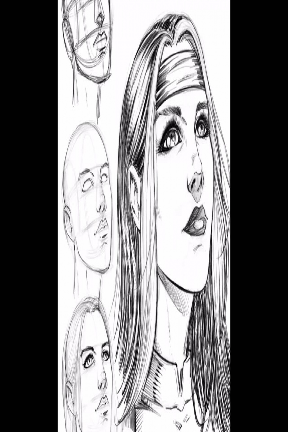 Drawing of a Girls Face Looking Up