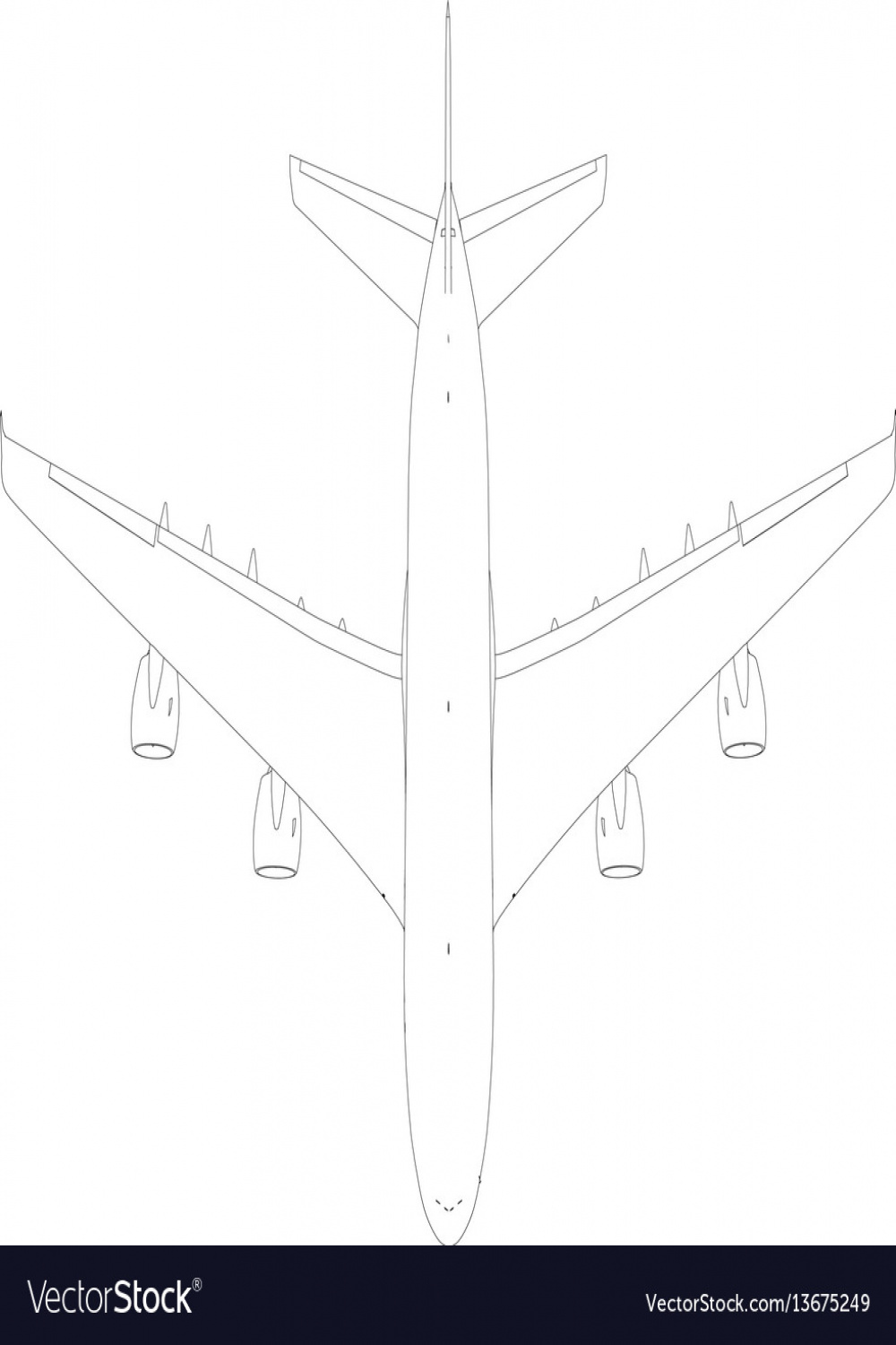 Drawing of wire-frame airplane top view Royalty Free Vector