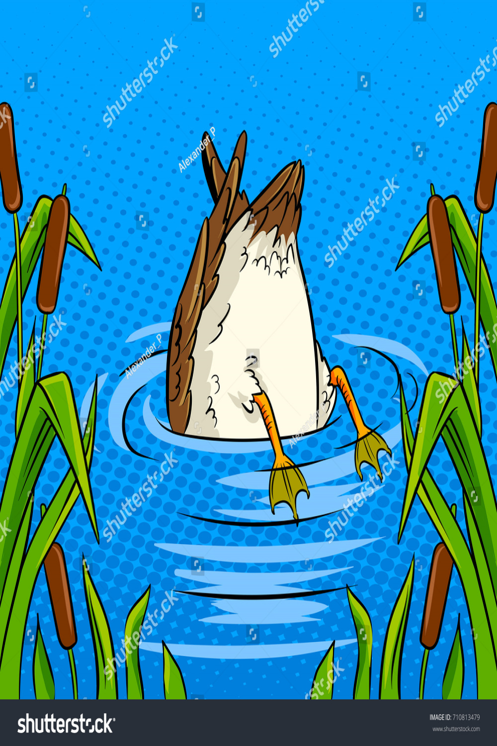 Duck Dives Into Pond Pop Art: Stock-Vektorgrafik (Lizenzfrei