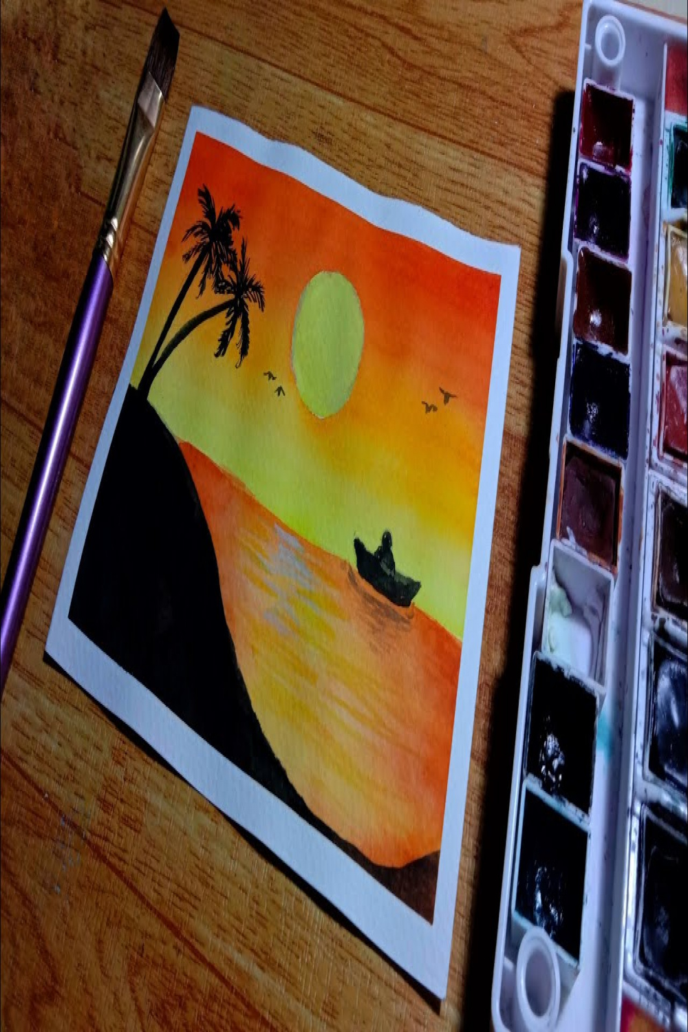 Easy Sunset Scenery Watercolor Painting for Beginners  Simple and  Step-by-step Tutorial