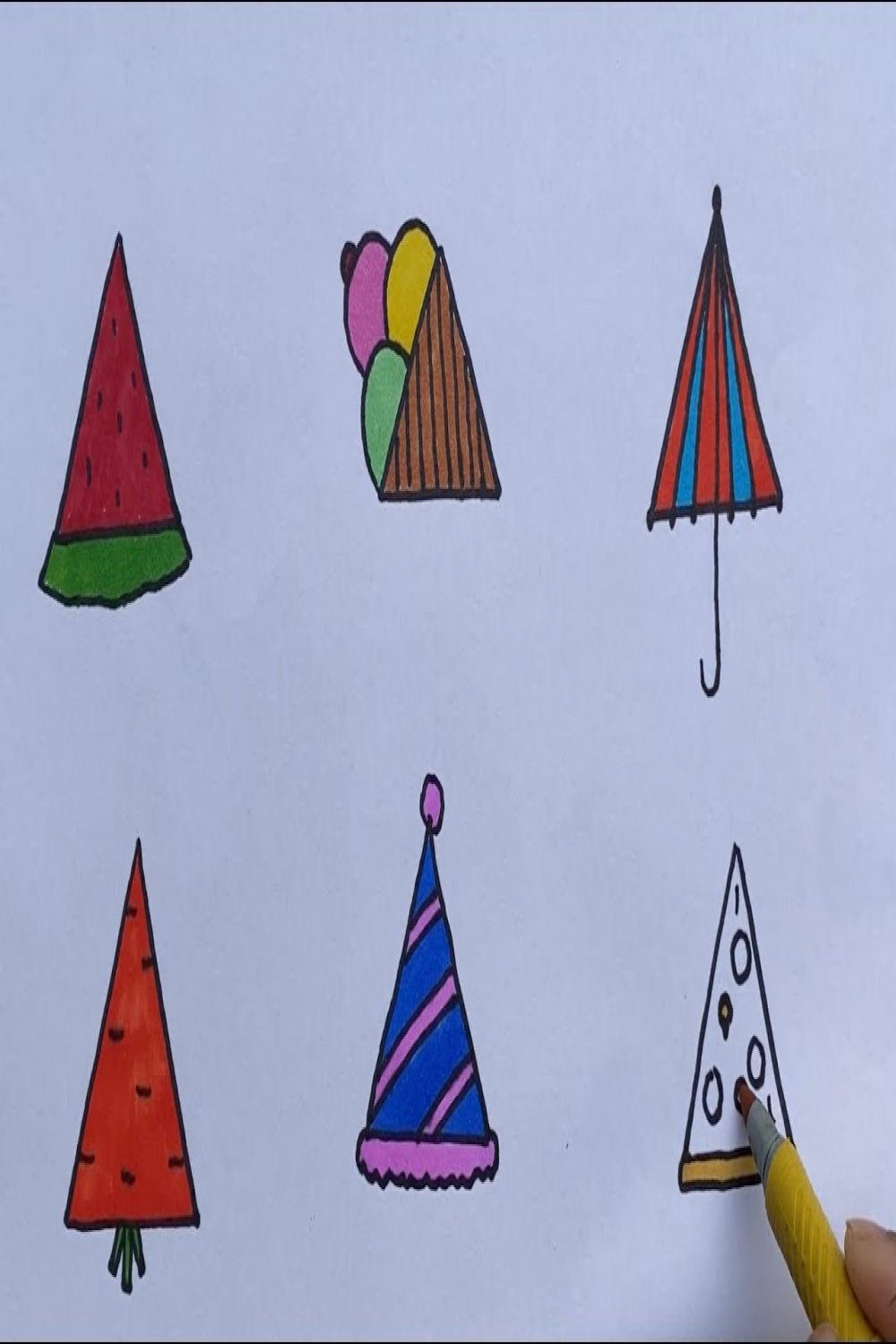 Easy Triangle Shape drawings. Draw with triangle shape. Shapes drawing and  coloring for kids.