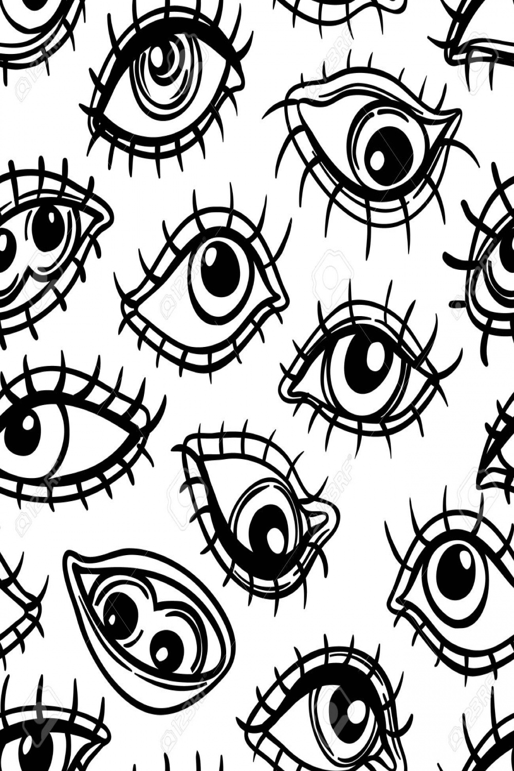 Eyes, Seamless Pattern Over Colorful Dotted Retro s, s