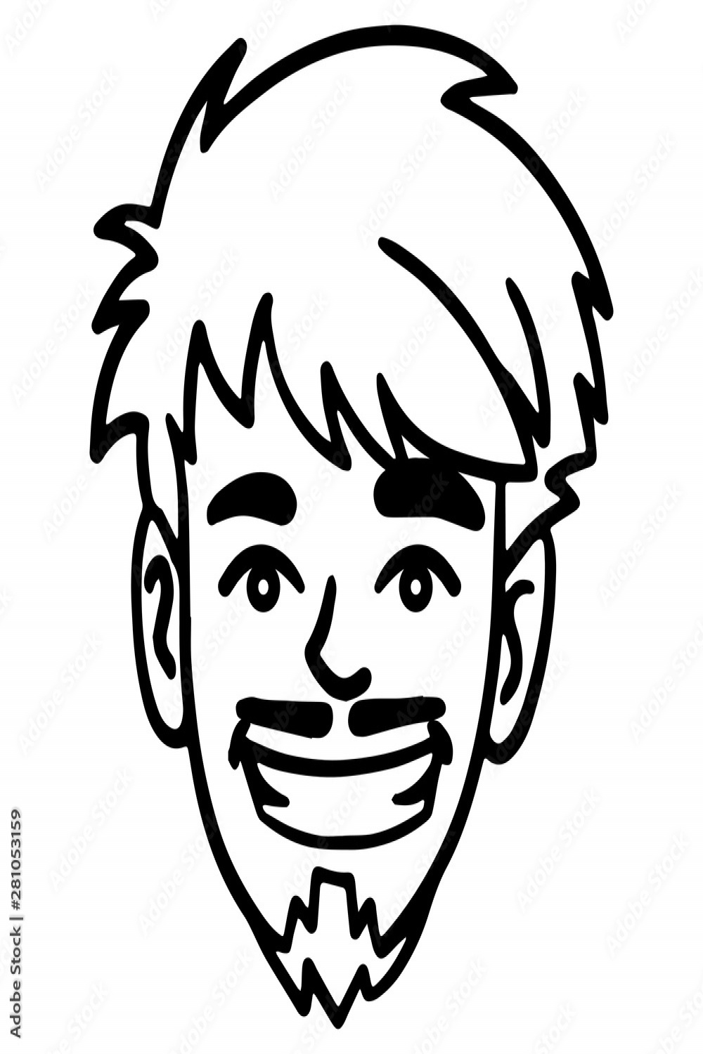 Face of a boy with a curly head and beard laughing