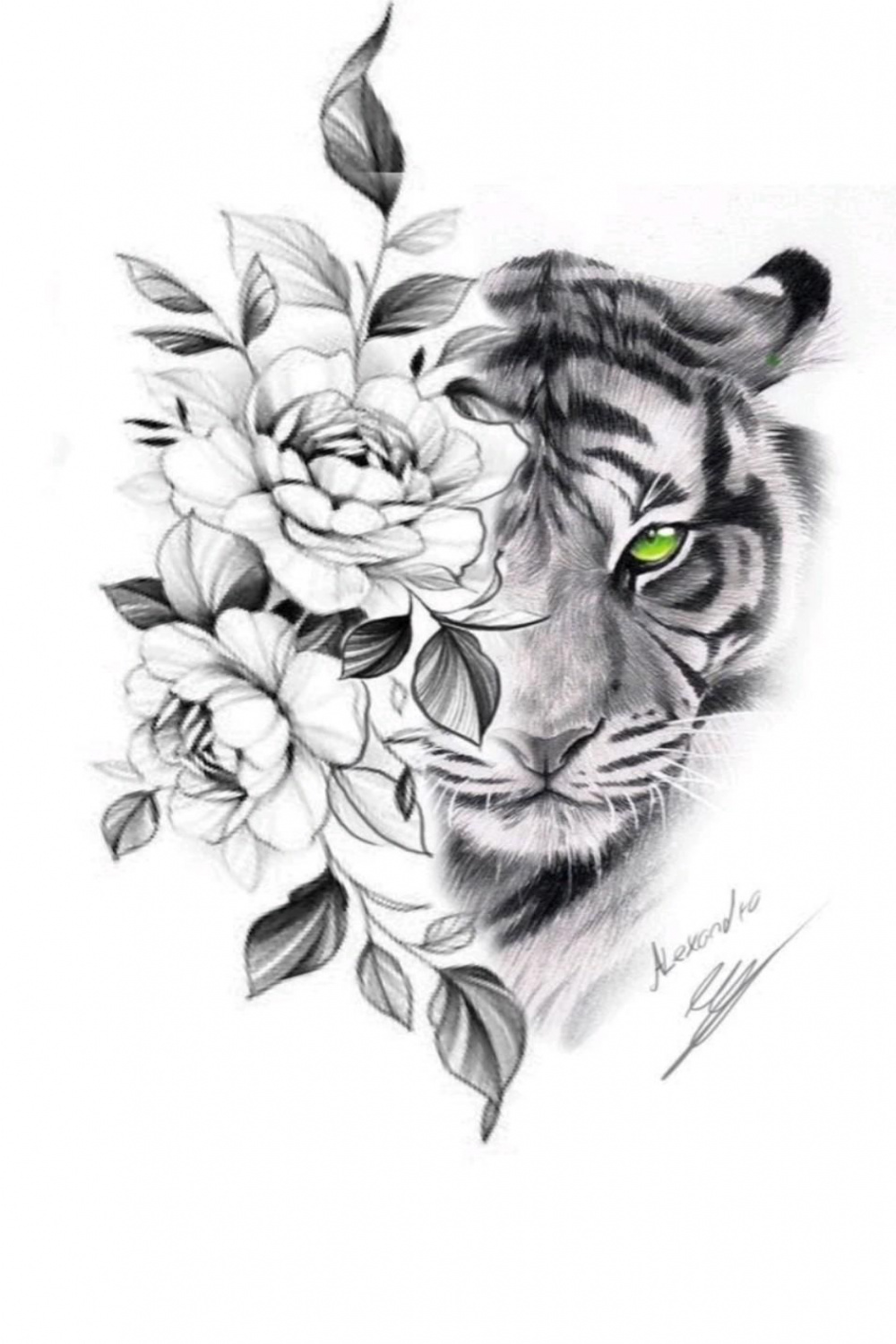 Flower & Tiger Design in   Animal tattoos, Tiger tattoo