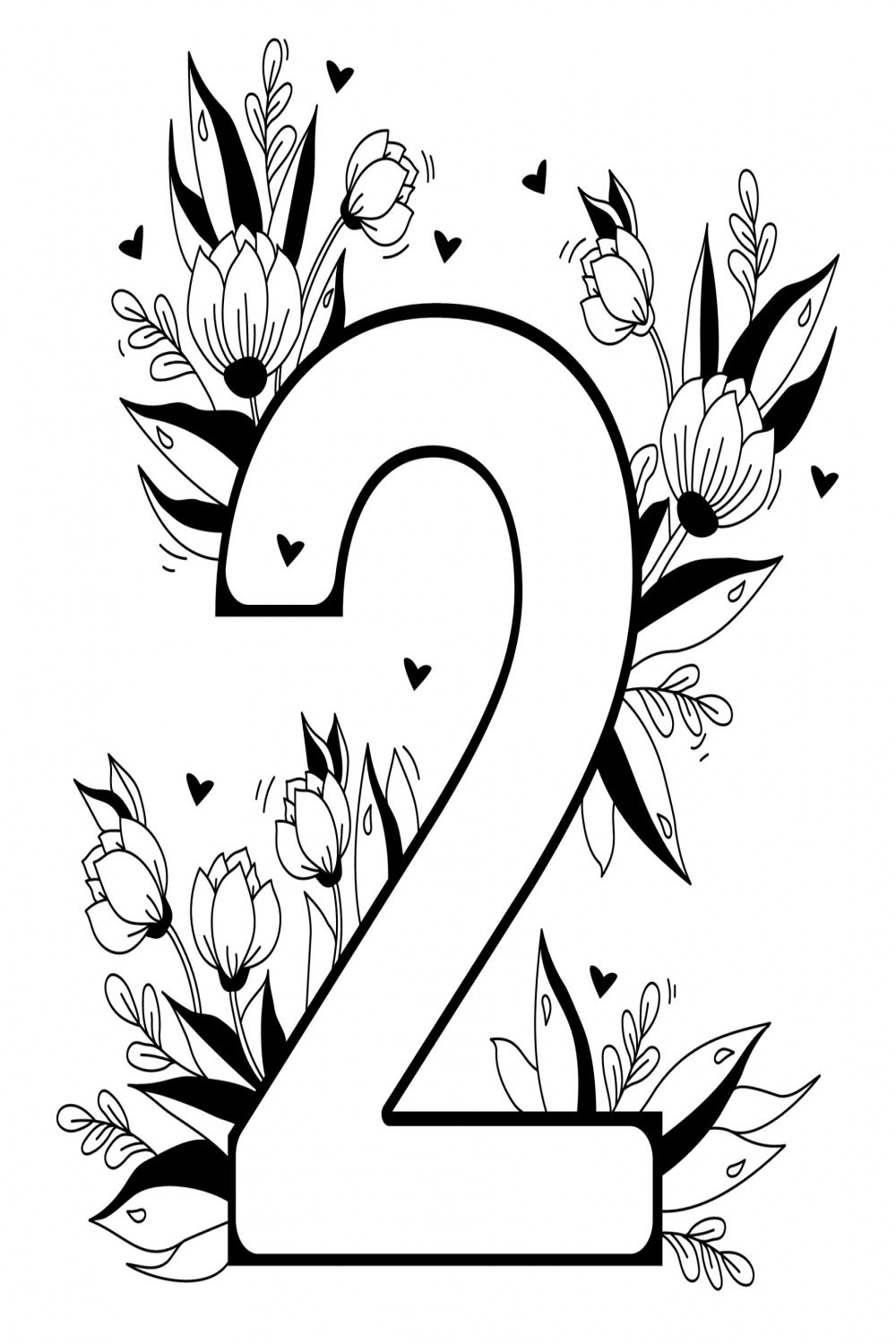 Flower number. Decorative floral pattern numbers two