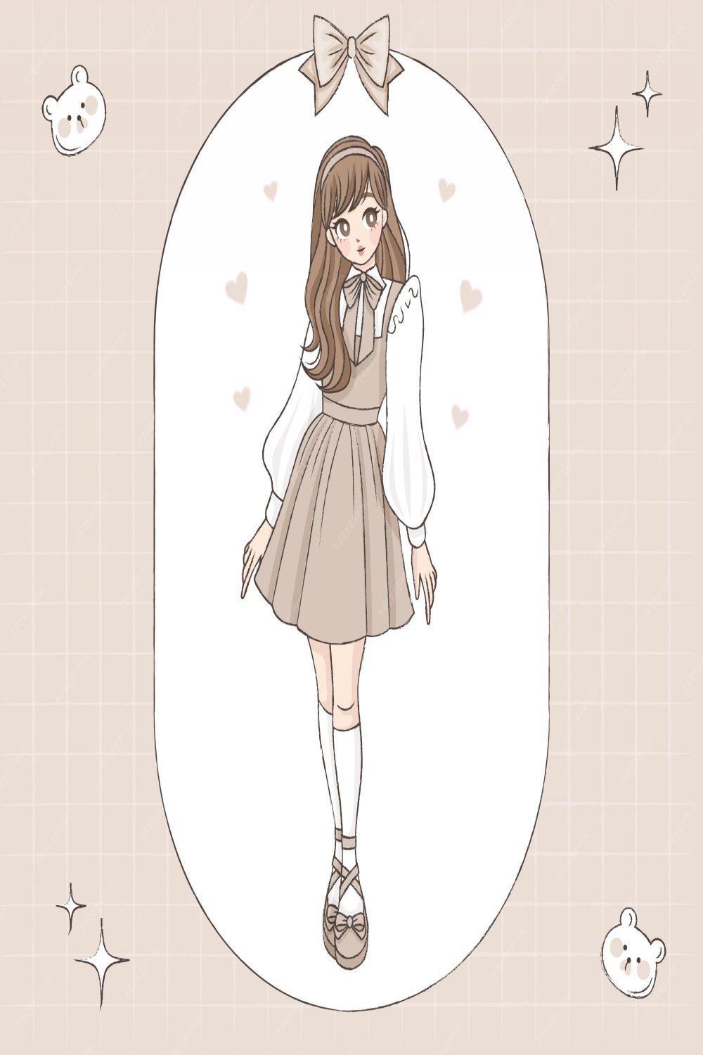 Free Vector  Hand drawn korean drawing style character illustration