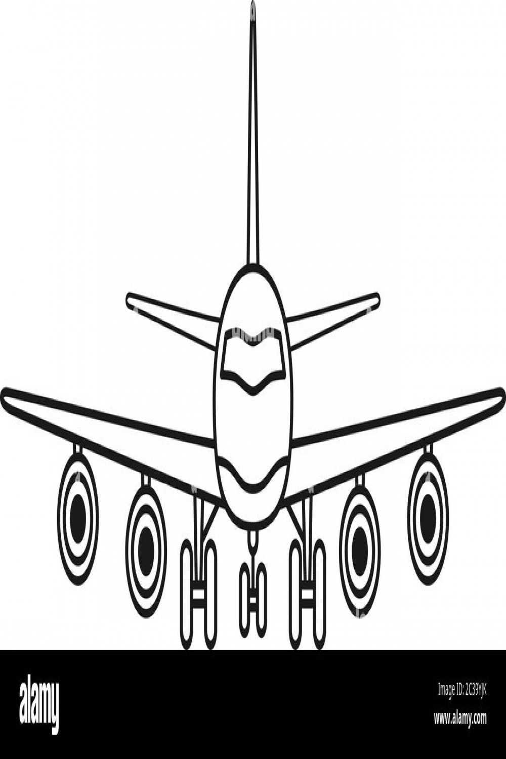 Front view of passenger plane Black and White Stock Photos