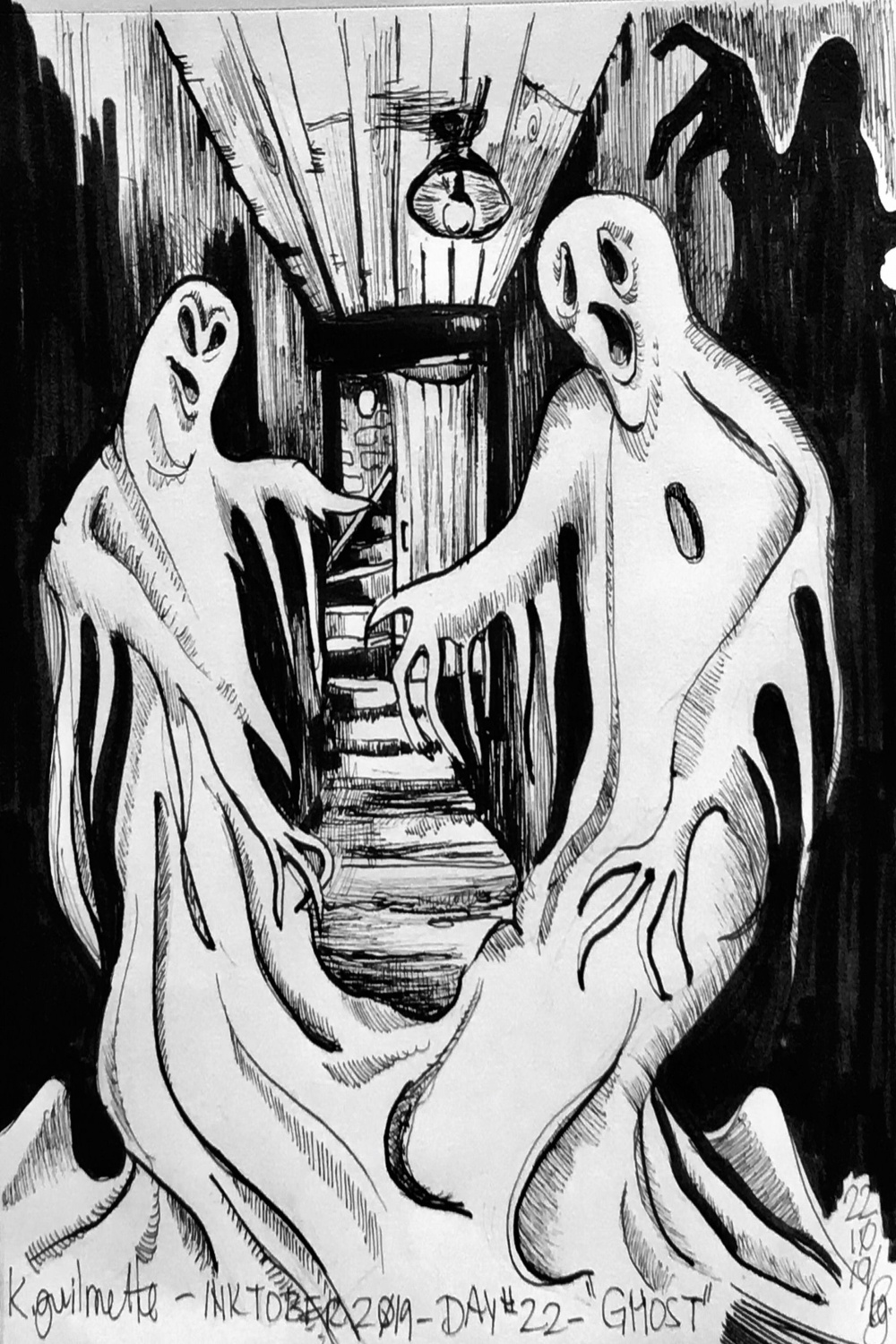 Ghosts  Halloween illustration, Black and white drawing