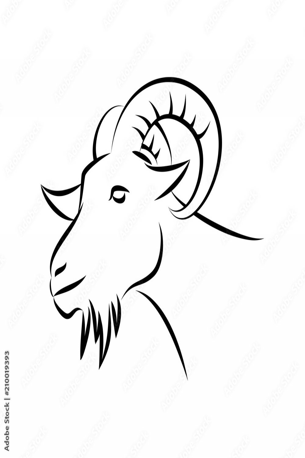 goat head sketch, animal line art, vector template ready for use