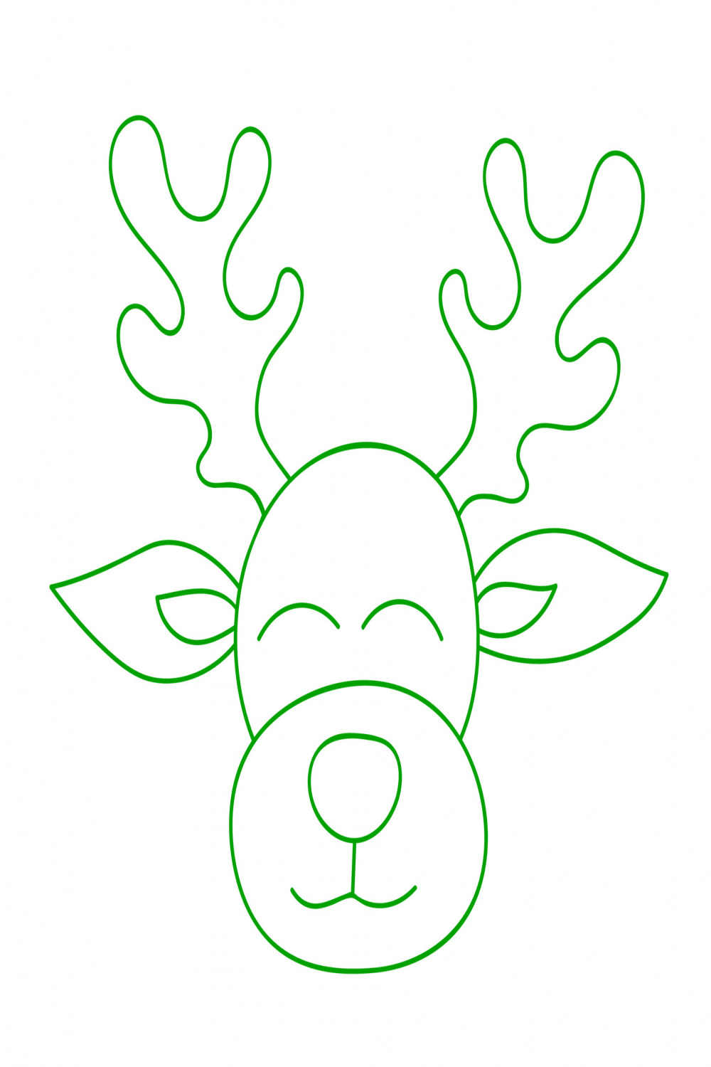 Green Christmas Deer. Line Drawing