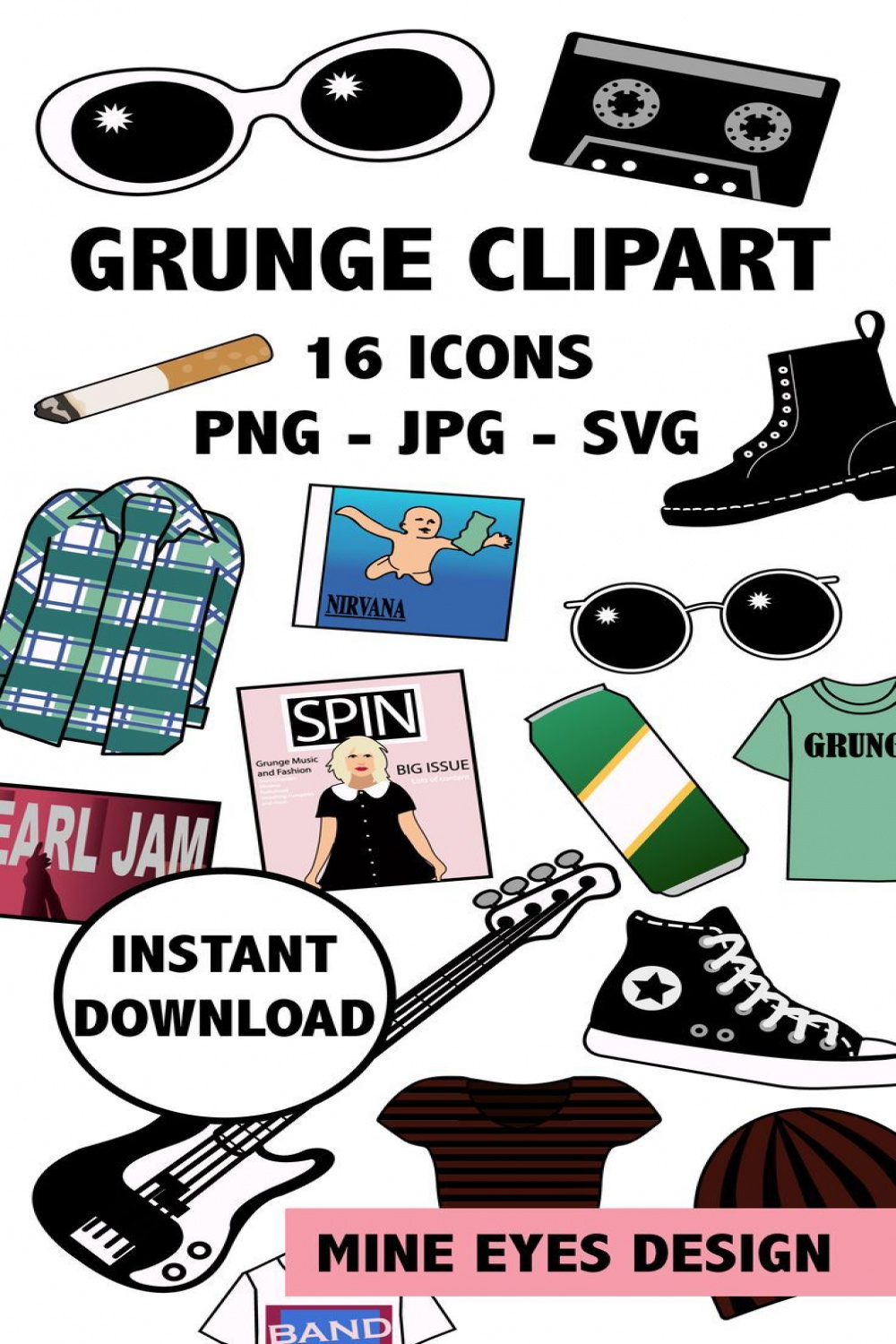 Grunge Clipart Set s Music and Fashion Clip Art Icons - Etsy