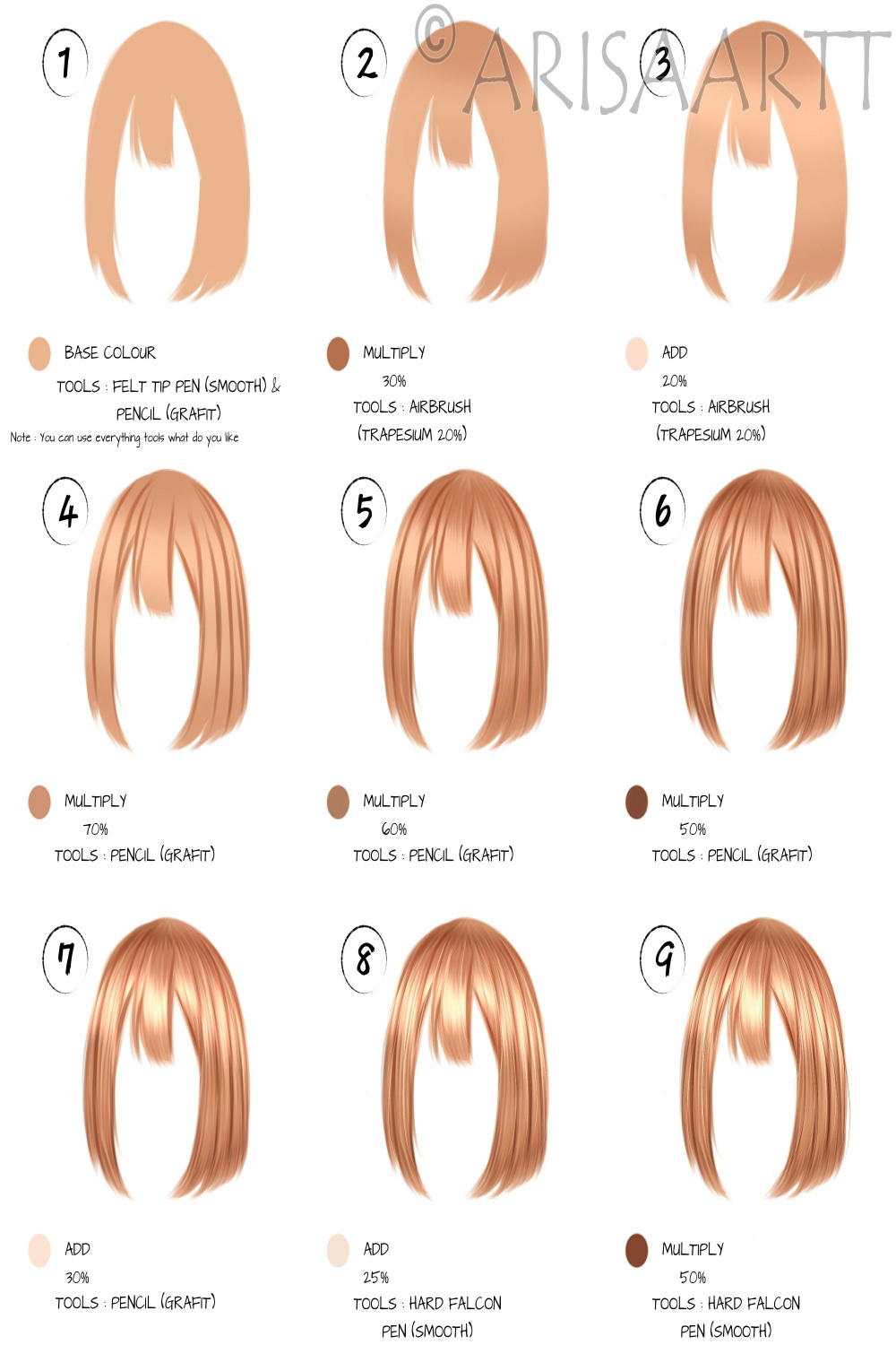 Hair coloring tutorial with Ibispaint X  Drawing hair tutorial