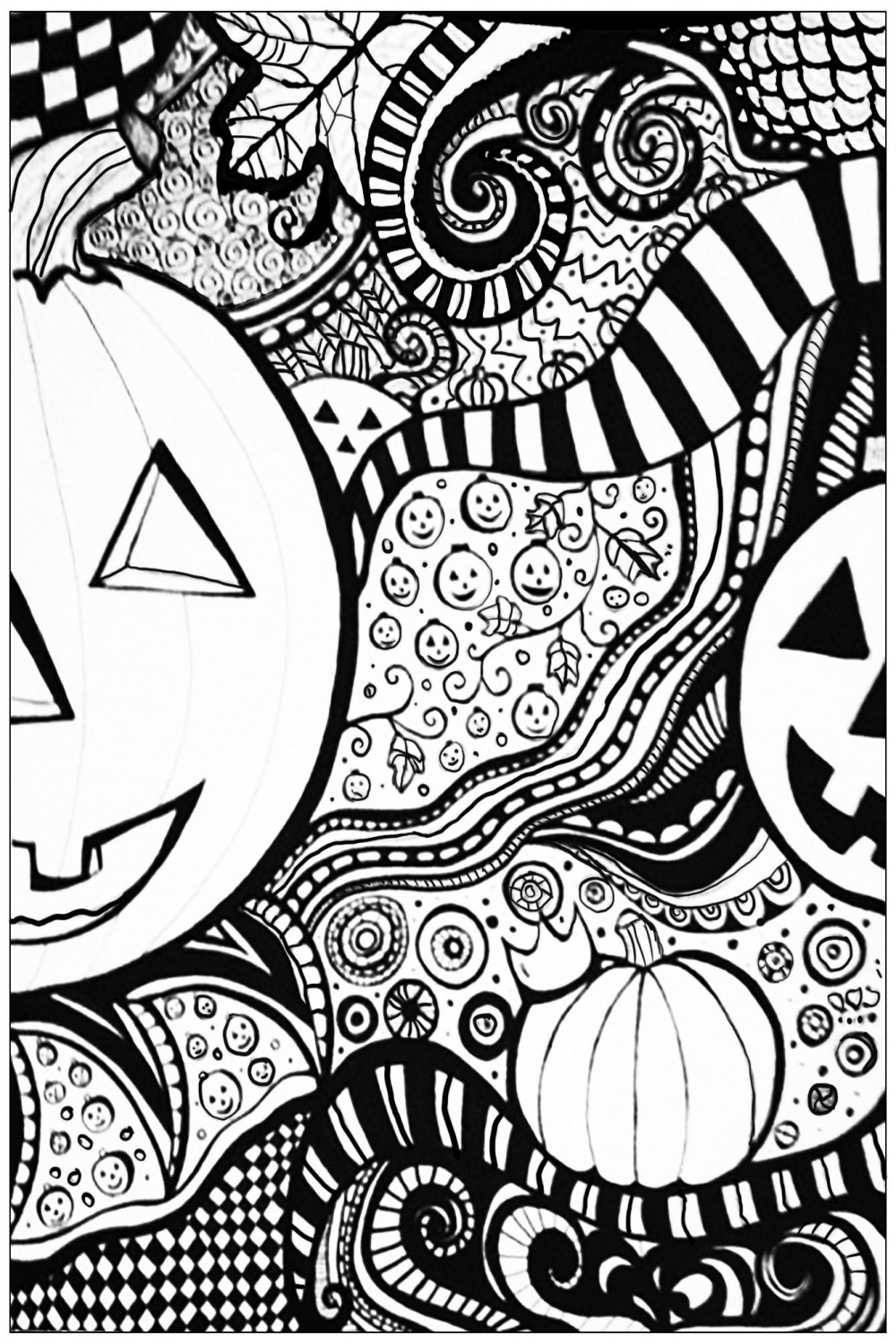 Halloween drawing to print & color, with a big pumpkin, From the
