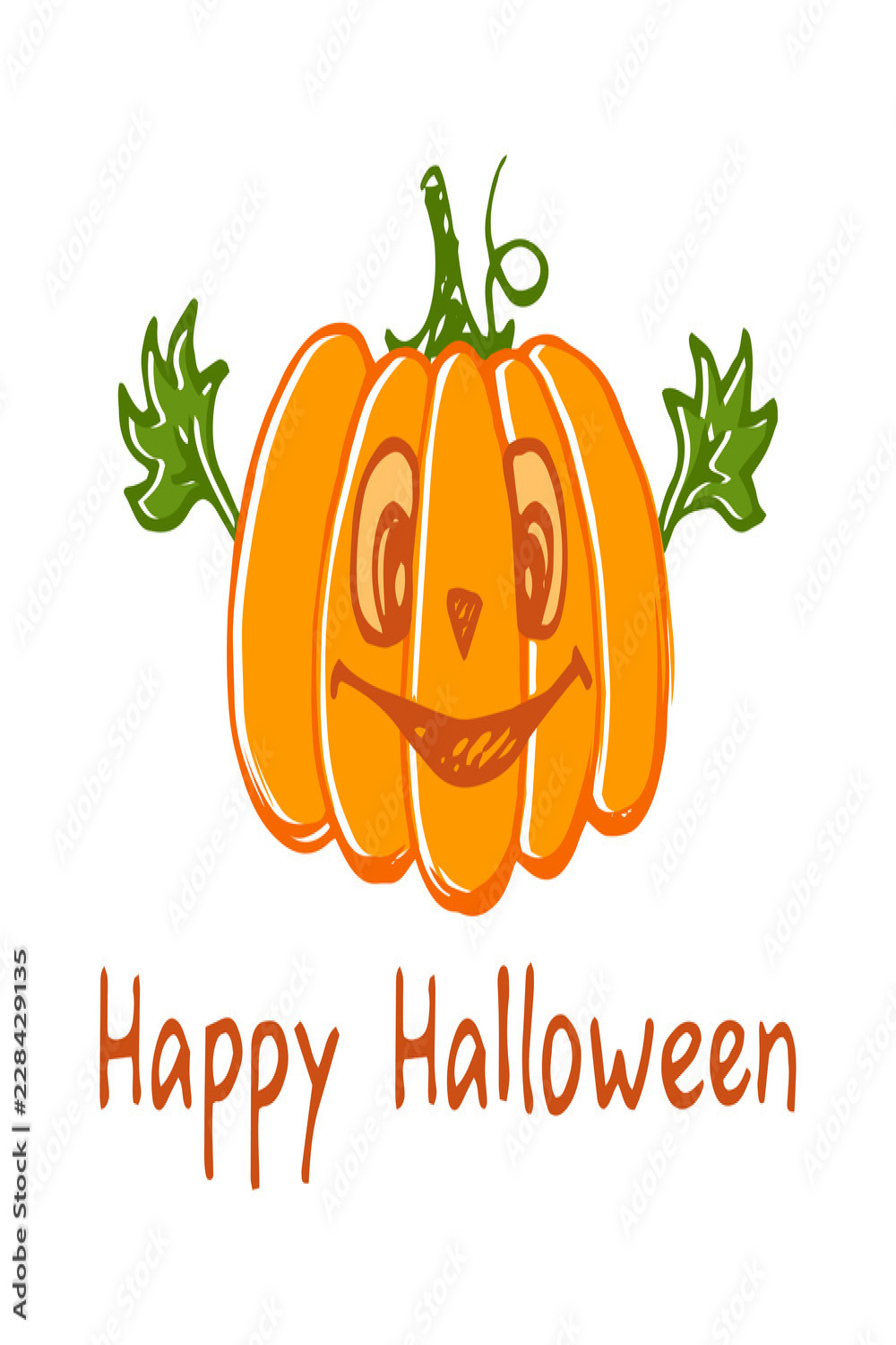 Halloween pumpkin sketch drawing with leaves, vector illustration