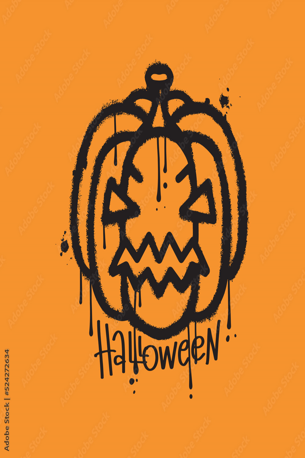 Halloween urban graffiti elements with orange pumpkin and