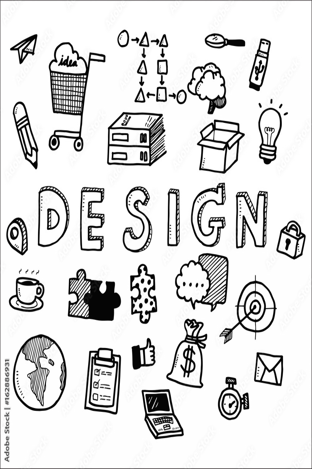 Hand draw business doodles with varieties of Design icons and