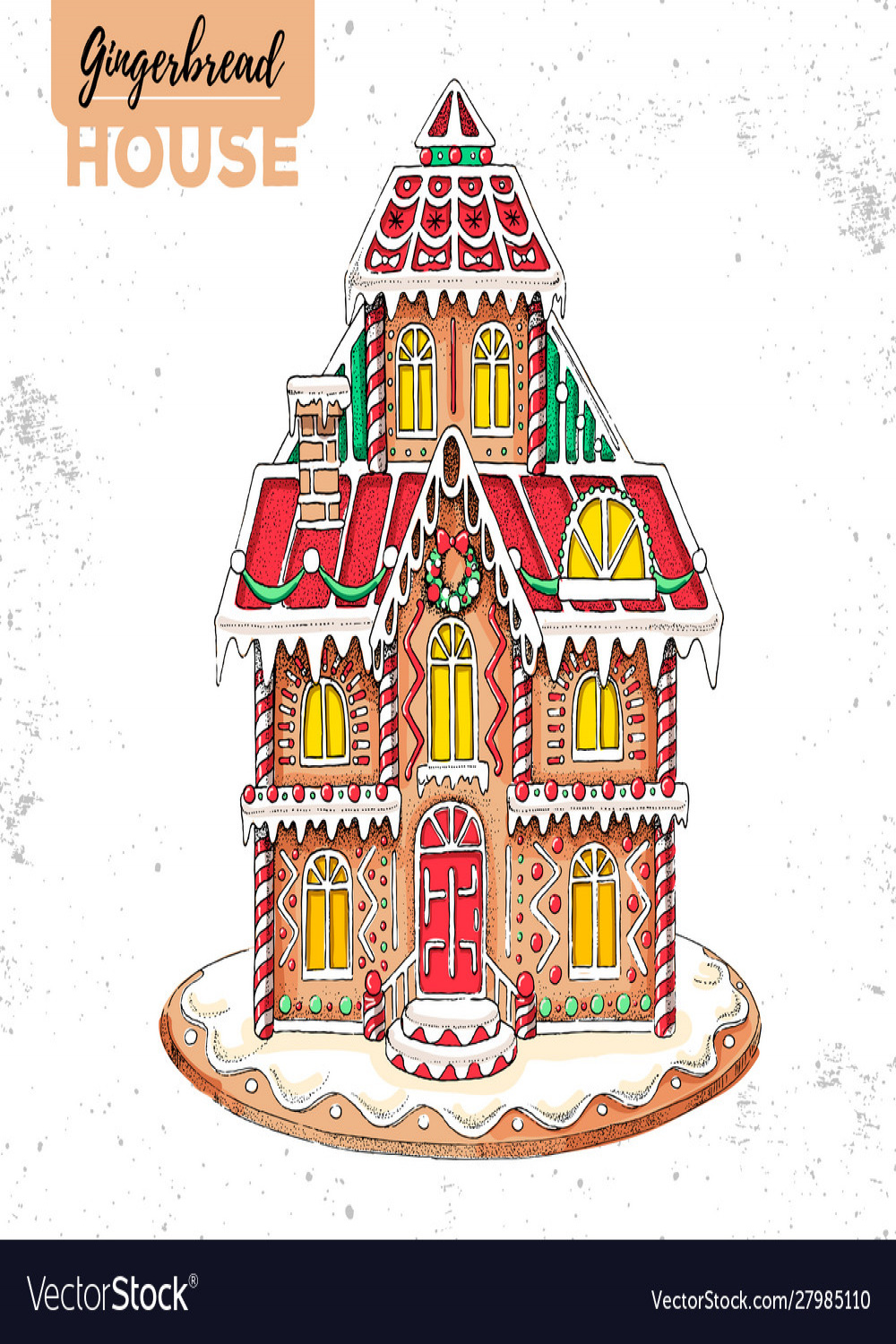 Hand drawing christmas gingerbread house Vector Image