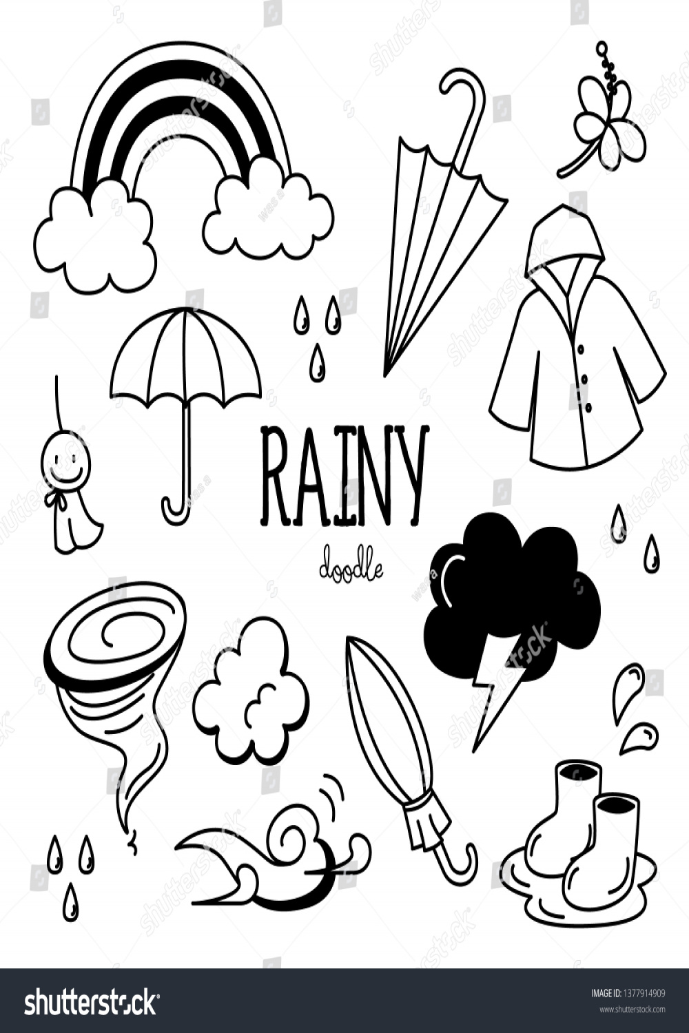 Hand Drawing Styles Rainy Seasonrainy Doodle Stock Vector (Royalty