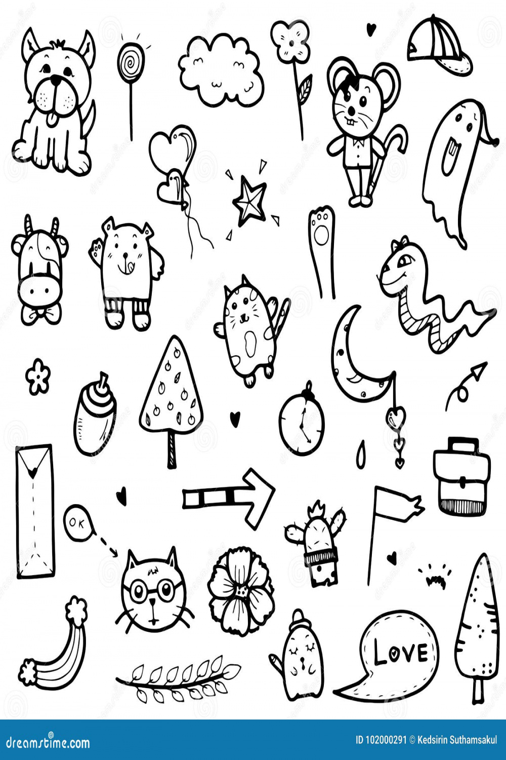 Hand Drawn Cute Doodles Collection Elements Vector Illustration of