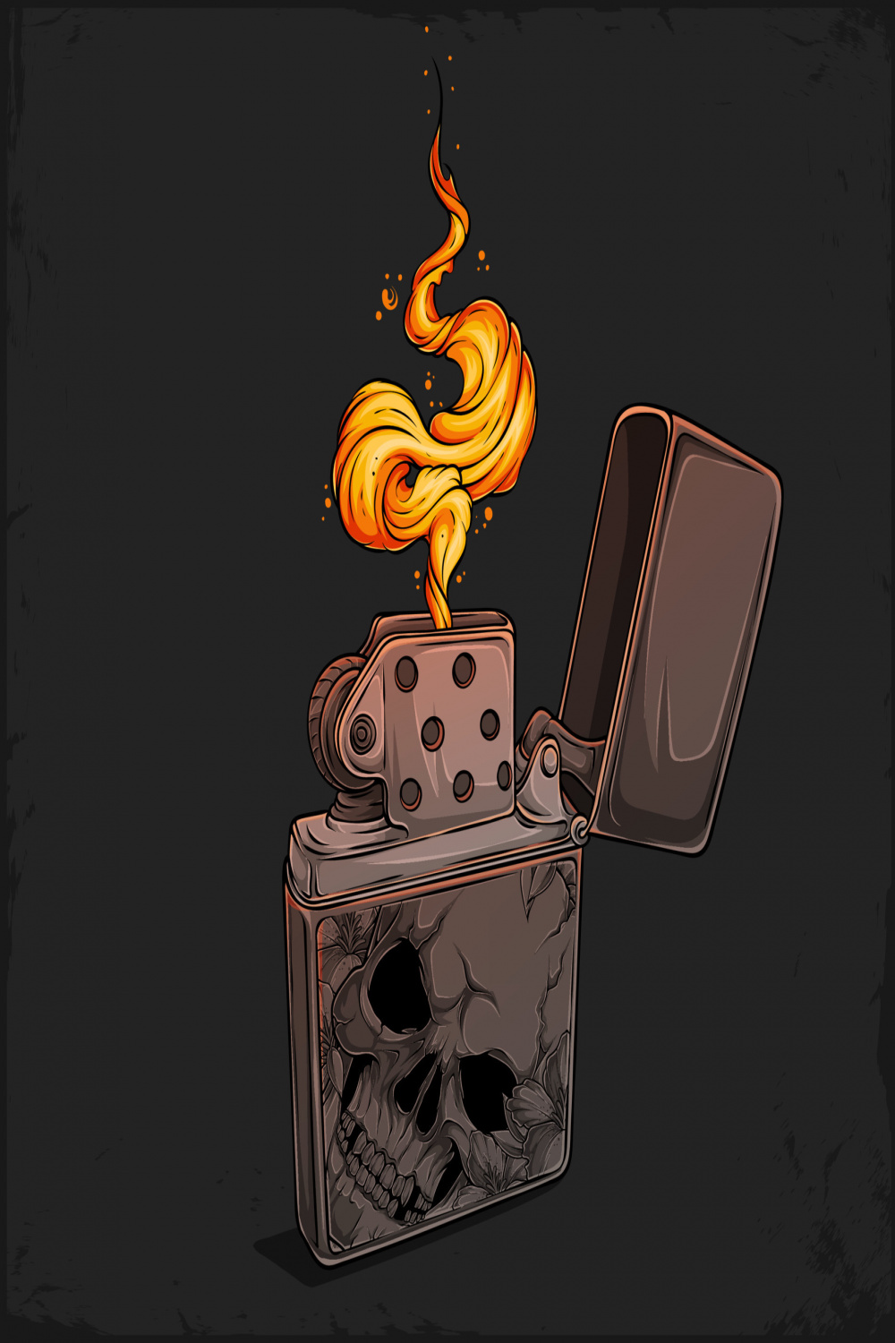 Hand drawn lit up metal Lighter with human skull head, Lighter