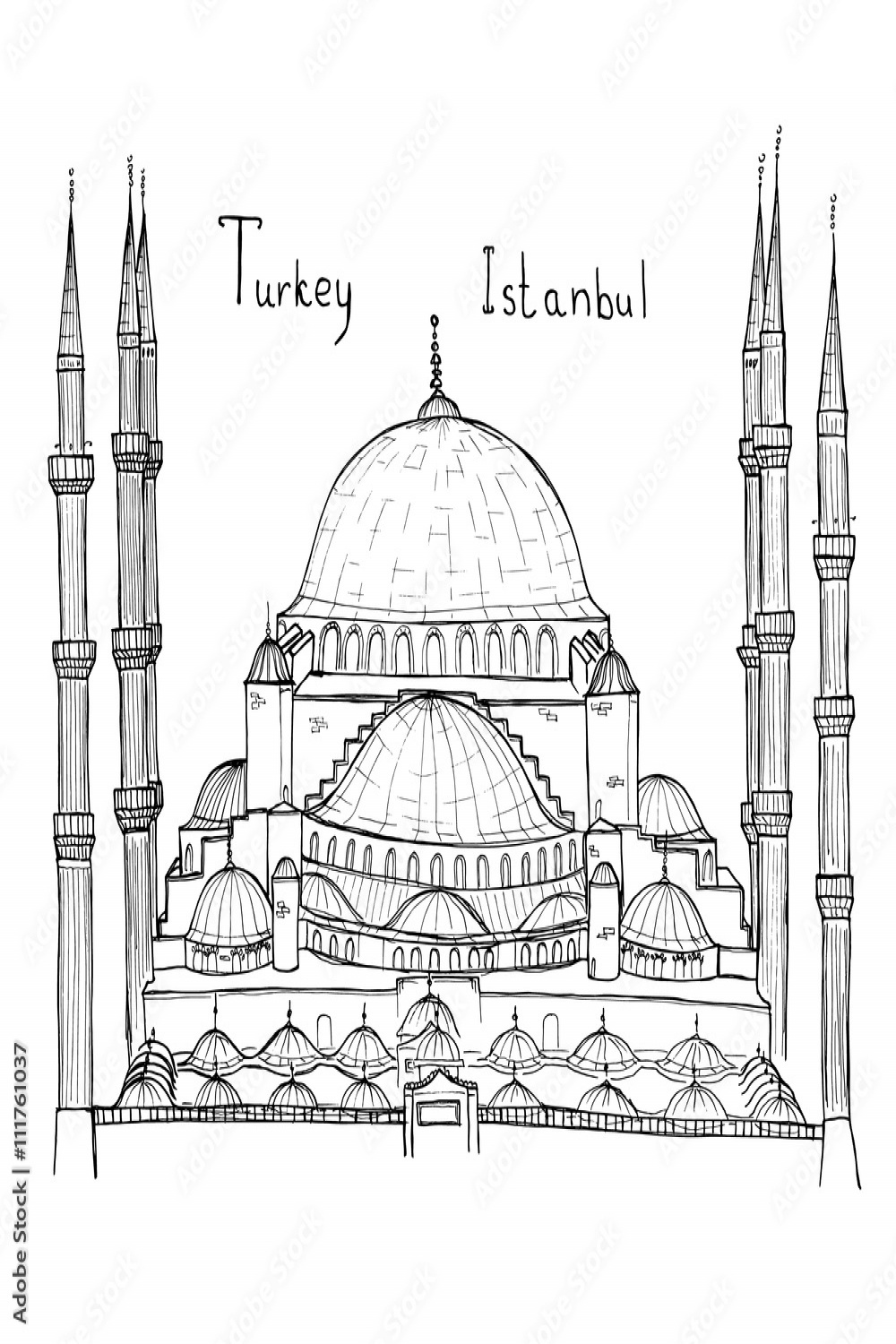 Hand drawn sketch illustration architecture landmark of Turkey